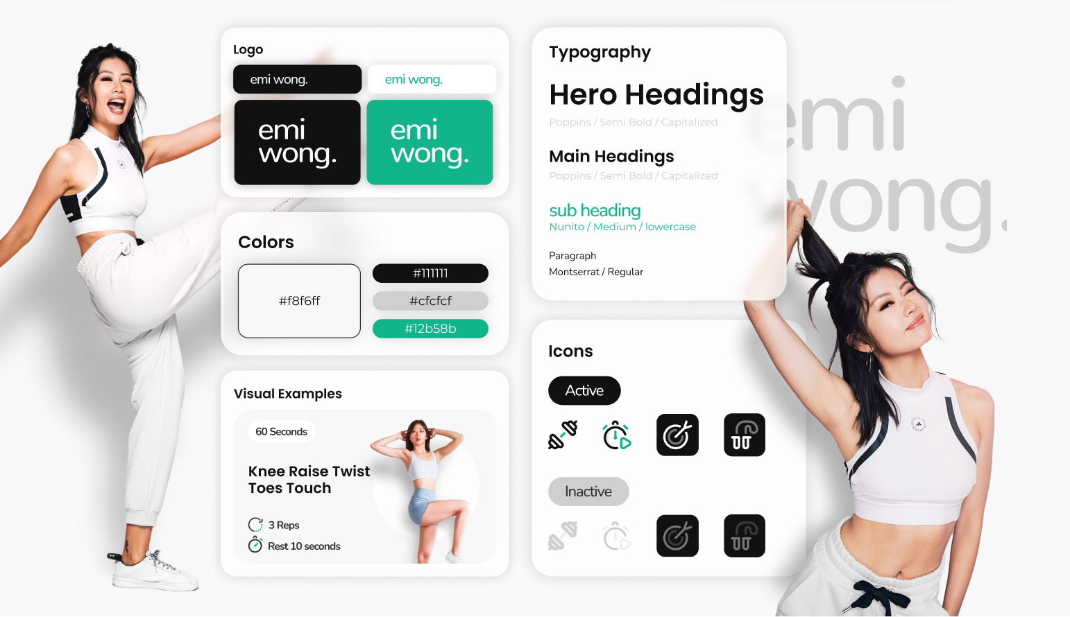 Fitness brand guide with logo, colour palette, typography and icon system