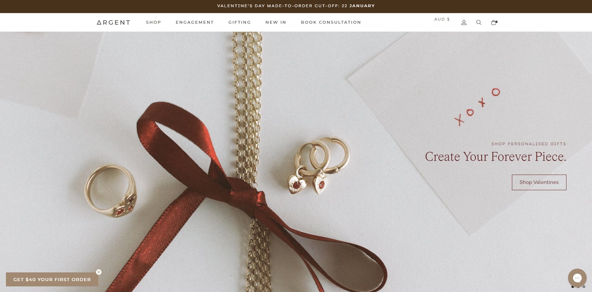 Jewellery ecommerce website with soft neutral photography and elegant serif type