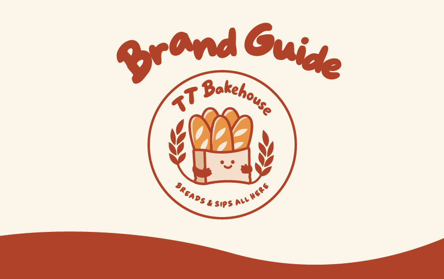 Bakery brand guide cover with warm hand-drawn brown lettering